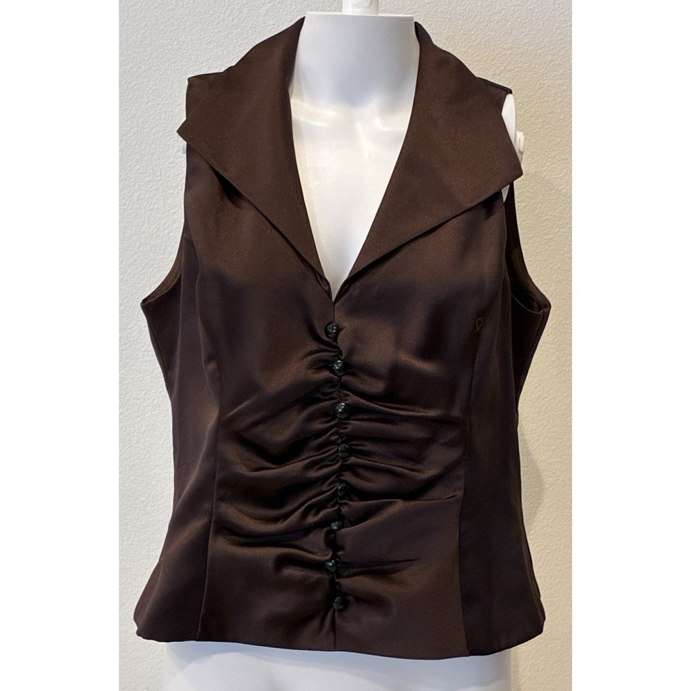 J.R. Nites by‎ Caliendo VTG Womens Brown Ruched Sleeveless Satin Top 14 Y2K Glam